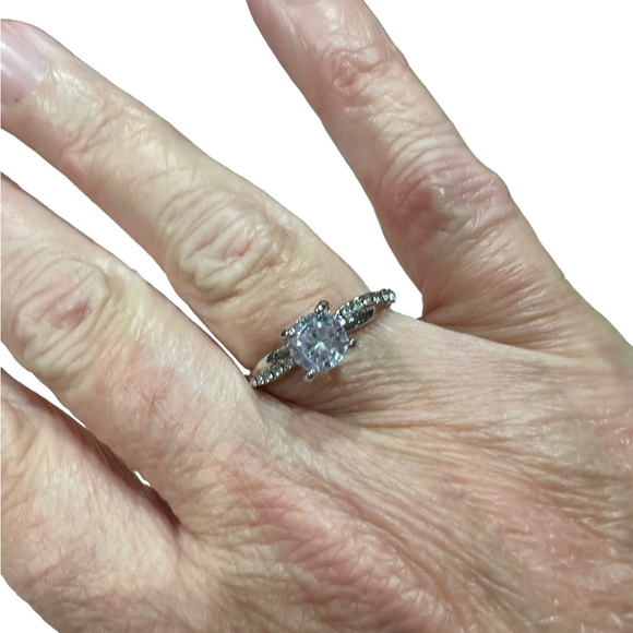 Silver and Rhinestone Diamond Solitaire Ring - Picture 3 of 8